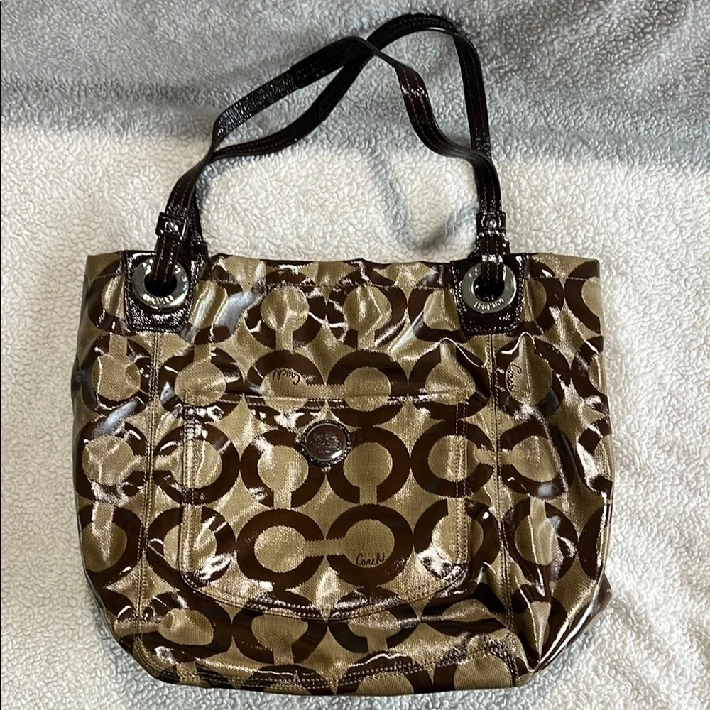 Coach Brown and Gold Shiny Women's Bag
